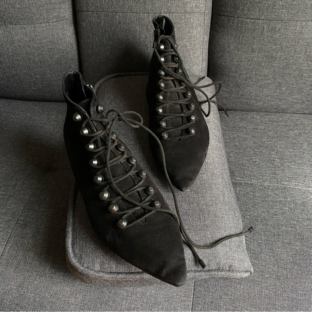 Balenciaga suede pointed lace up boots